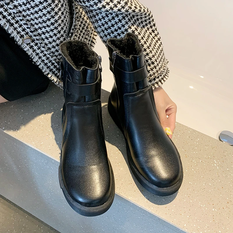 2022 new flat bottom  boots wild fashion casual black slim small single boots platform boots womem shoes women boots