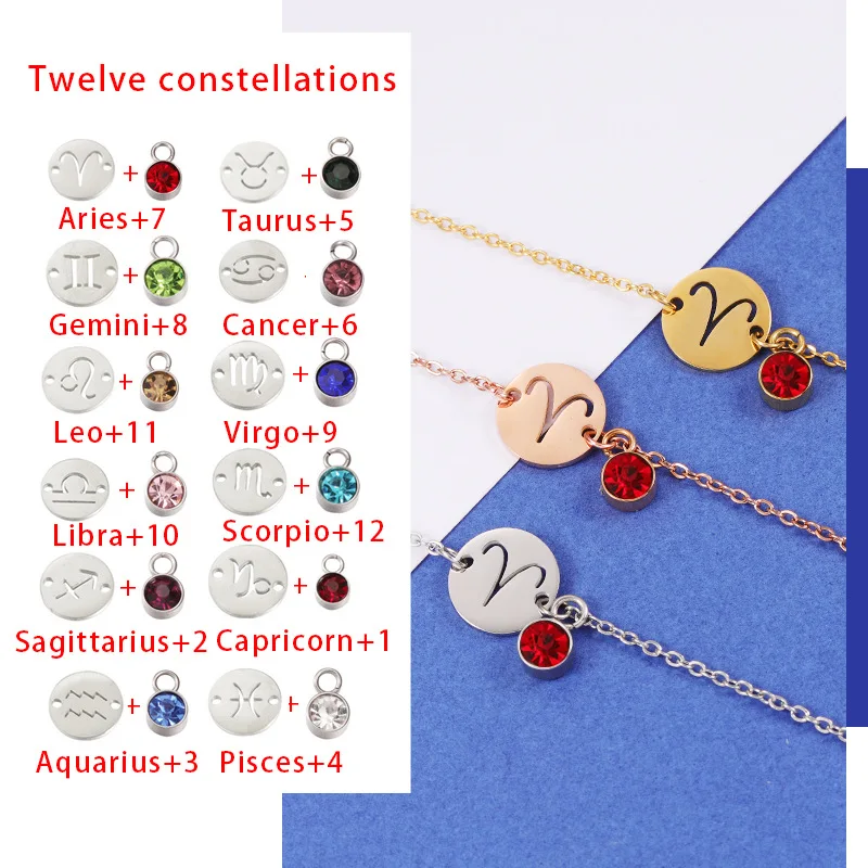 

Twelve Constellations Zodiac Bracelet Stainless Steel Women Man Accessories Jewelry Bag Pendant Friendship Family Gift