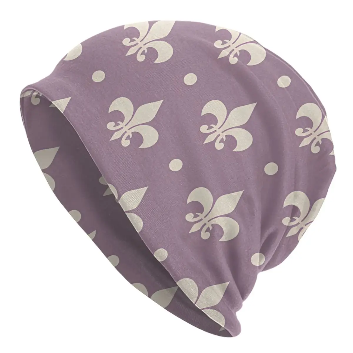 

Bonnet Hats Fleur De Lys Men Women's Silver Pattern On Purple Background Cap Street Skullies Beanies Caps