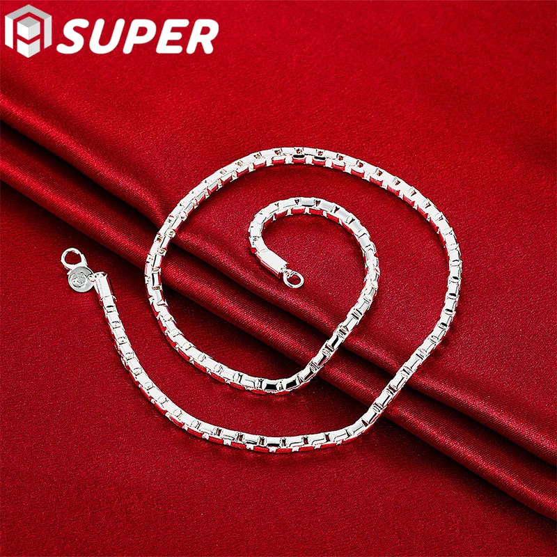 

925 Sterling Silver 4mm Box Chain Necklace For Man Women Fashion Wedding Charm Party Jewelry