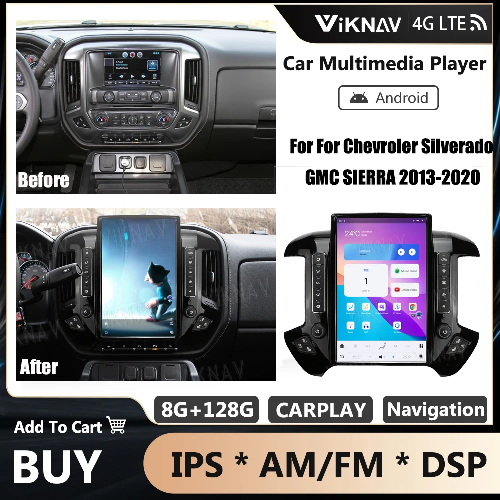 

Для Chevrolet Silverado GMC Sierra 2014-2020, умный мультимедийный видеоплеер, GPS-радио, Android 14,5, навигация"