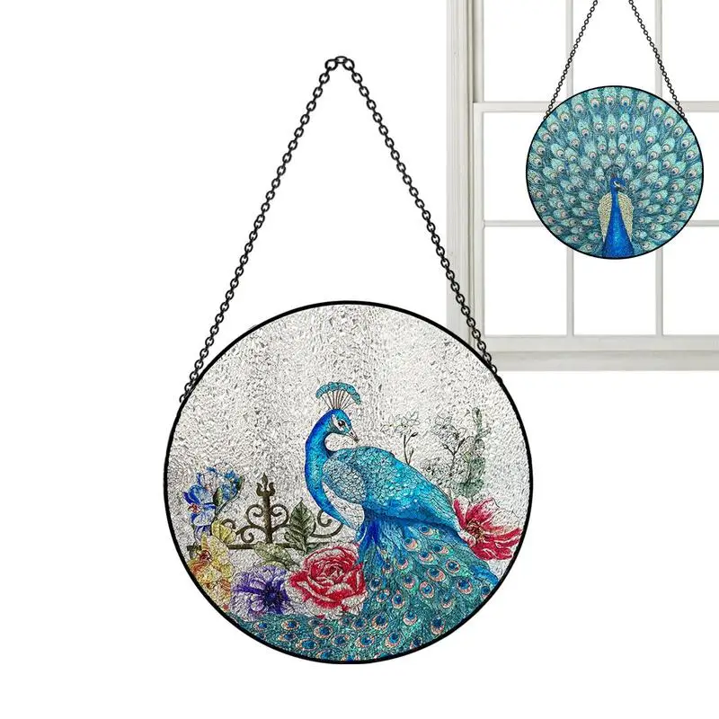 

Витражная подвеска на окно, изысканное витражное стекло, панели Peafowl с цепочкой, креативные подарки для рождественской елки, садовой террасы