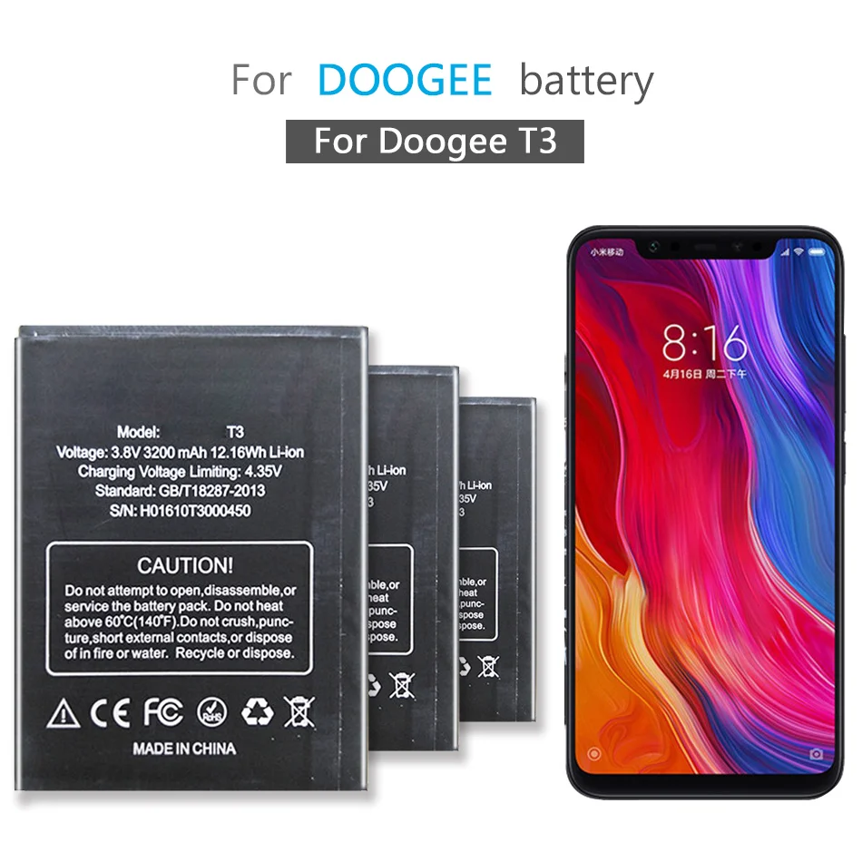 

T 3 3200mAh Battery For Doogee T3 Mobile Phone Li-ion Bateria + Tracking Number