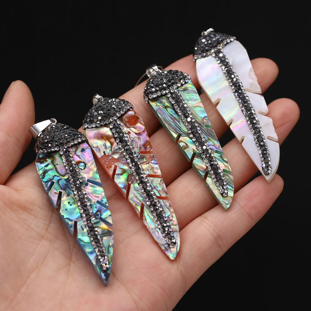 

yachu Abalone White Shell Natural Maple Leaf Inlaid Diamond Pendant DIY Jewelry Making Necklace Earring Accessories Gift 18x60mm