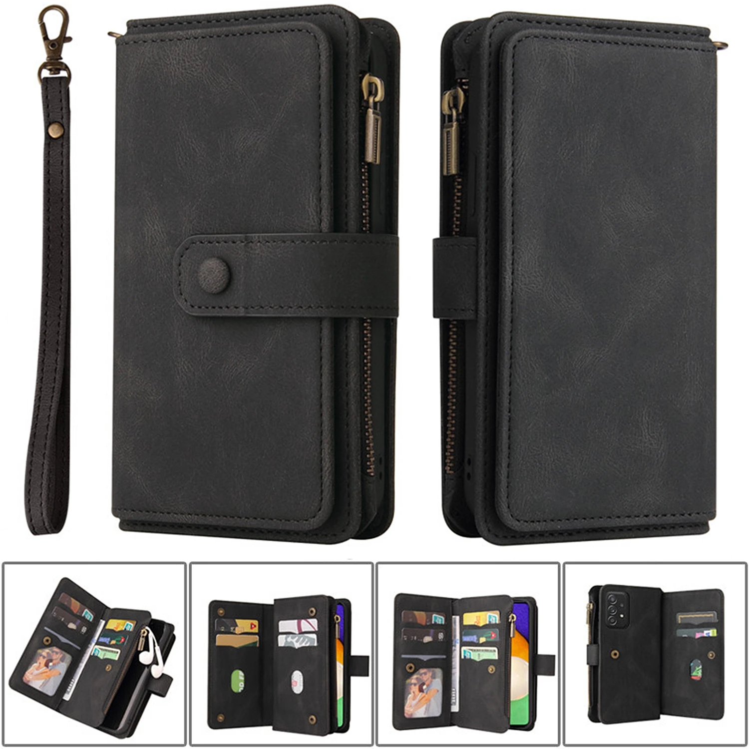 

Zipper Wallet Card Slot Case For OnePlus 9 Pro Nord CE N200 N100 N10 Luxury Flip Stand Leather Purse Phone Bags Cover Coque Etui