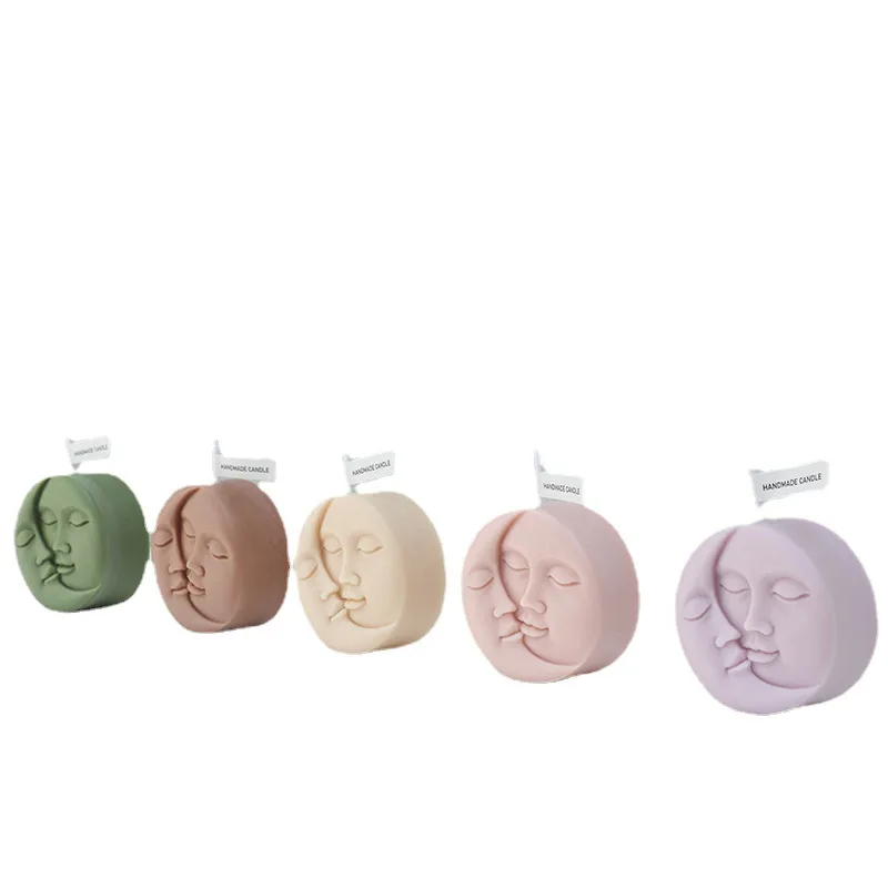 Свечи соевые в скандинавском стиле с изображением Луны и лица |