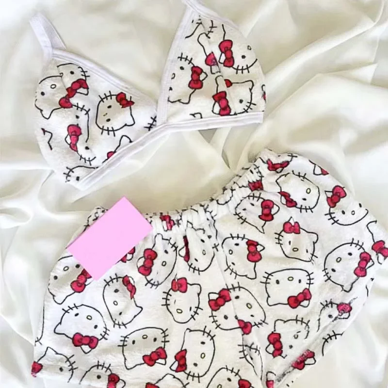 Женский пижамный комплект Hello Kitty из 2 предметов Kawaii Kuromi одежда для сна короткие