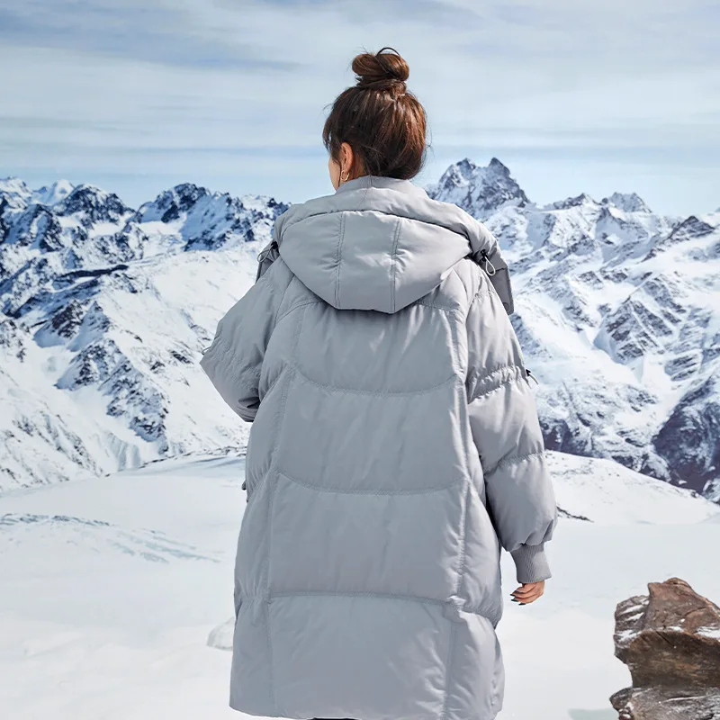 Maternity Down Jacket Women Winter Large Mid-length Pocket Coat Loose Blue Windproof Raglan Sleeves Wide Brim Coats Snow Clothes