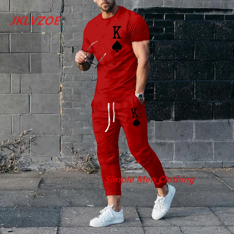 

New Men's Trousers Tracksuit 2 Piece Set 3D Printed K Solid Color Sort Sleeve T Sirt+Lon Pants Street Clotes Male Clotin