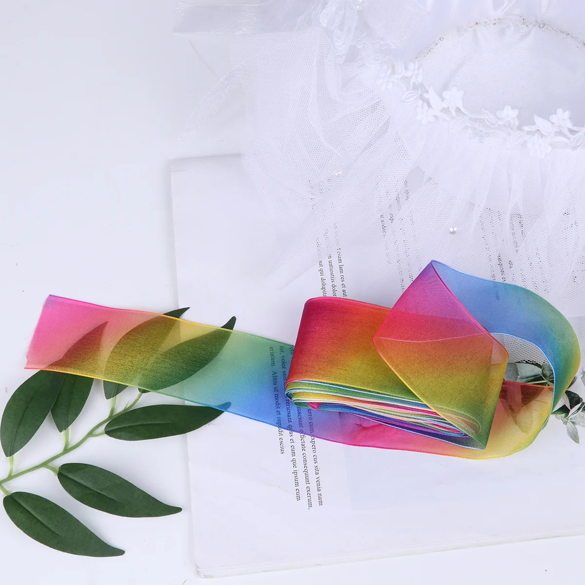 

38mm Ribbons Gradient Rainbow Printed Chiffon Ribbon Beautiful Ribbon DIY Hair Accessories (Color 5)