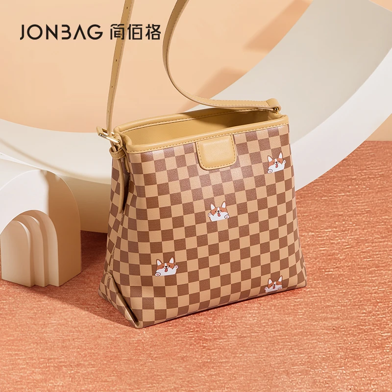 JONBAG Checker Board Shoulder Large Capacity Bucket Bag