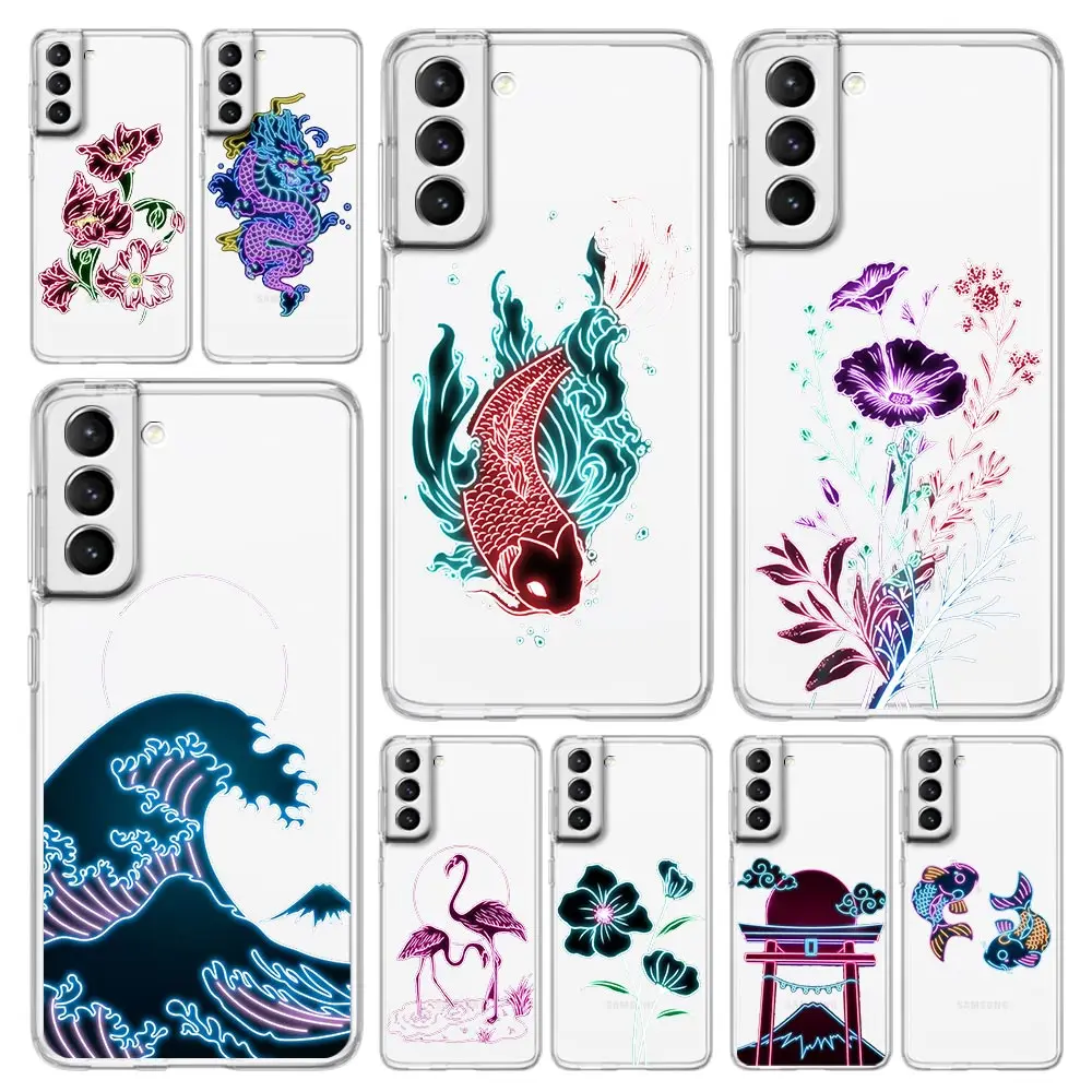 

Flamingo Neon Flower Wave Art Phone Case For Samsung Galaxy S23 S22 Ultra S20 S21 FE 5G S10 S10E S9 S8 Plus 4G Soft Clear Cover