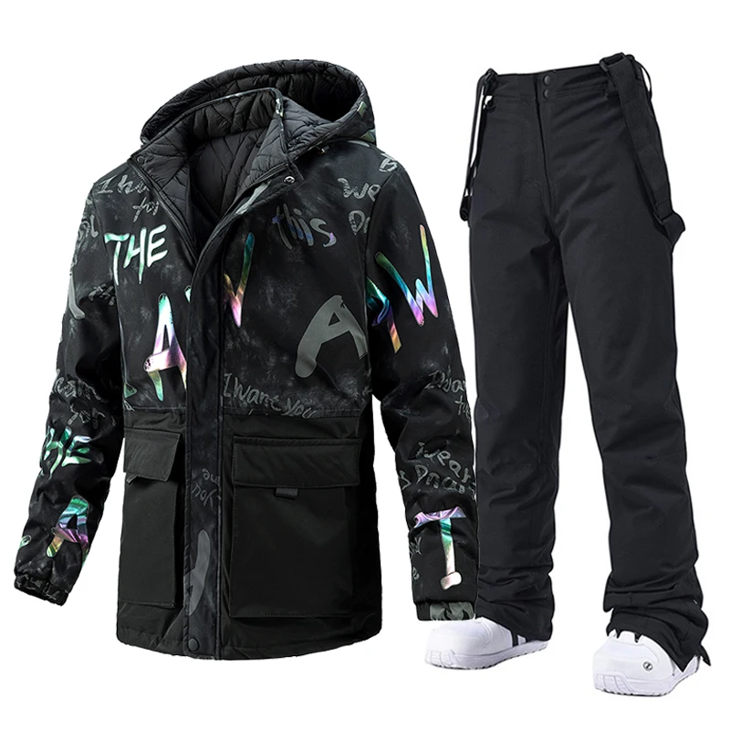 Зимняя куртка, лыжный костюм, Мужская ветрозащитная теплая куртка для сноуборда + штаны, мужской лыжный комбинезон и зимняя одежда для сноуборда