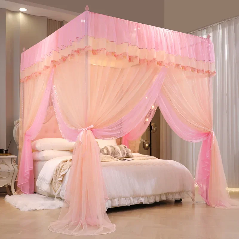 

2023 Новый дворец, двухслойная контрастная москитная сетка в стиле девушки, зашифрованный тройной дверной мягкий сетчатый напольный балдахин со складками