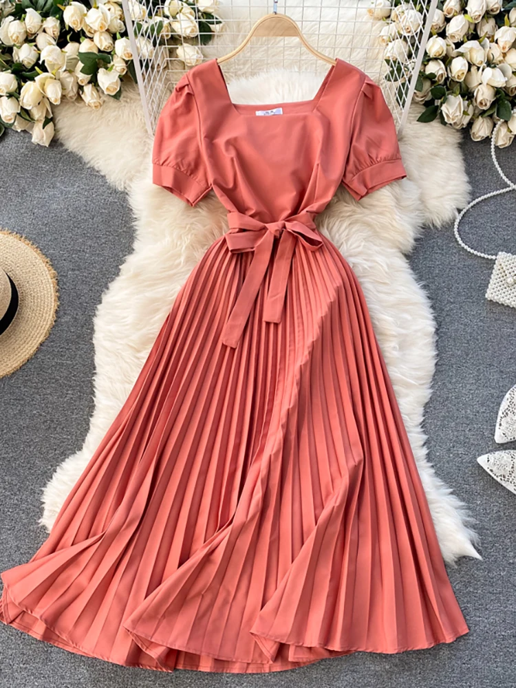 

Женское винтажное вечернее платье, вечерние тое/синее/красное плиссированное платье с квадратным вырезом и высокой талией, весна-лето