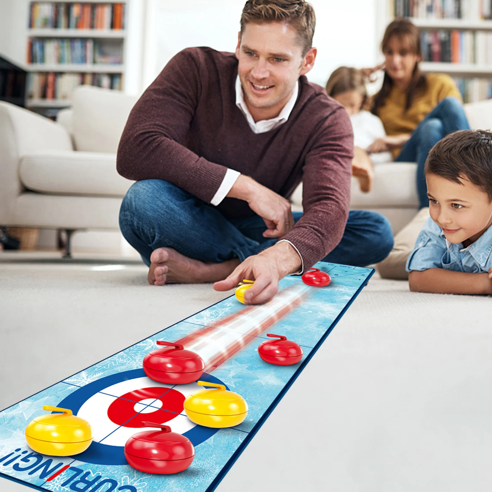 

Curling Board Game Set Portable Tabletop Bowling Toy Indoor Curling Sports Game With 1 Mat 6 Rollers Mini Tabletop Games For