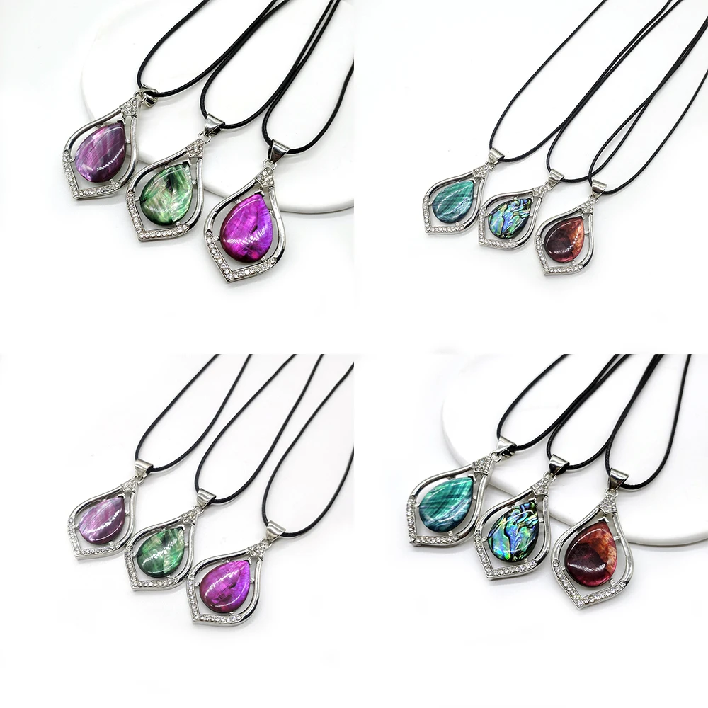 

29x48mm teardrop-shaped zinc alloy pendant inlaid with natural stone abalone shell women's men fashion jewelry necklace pendant