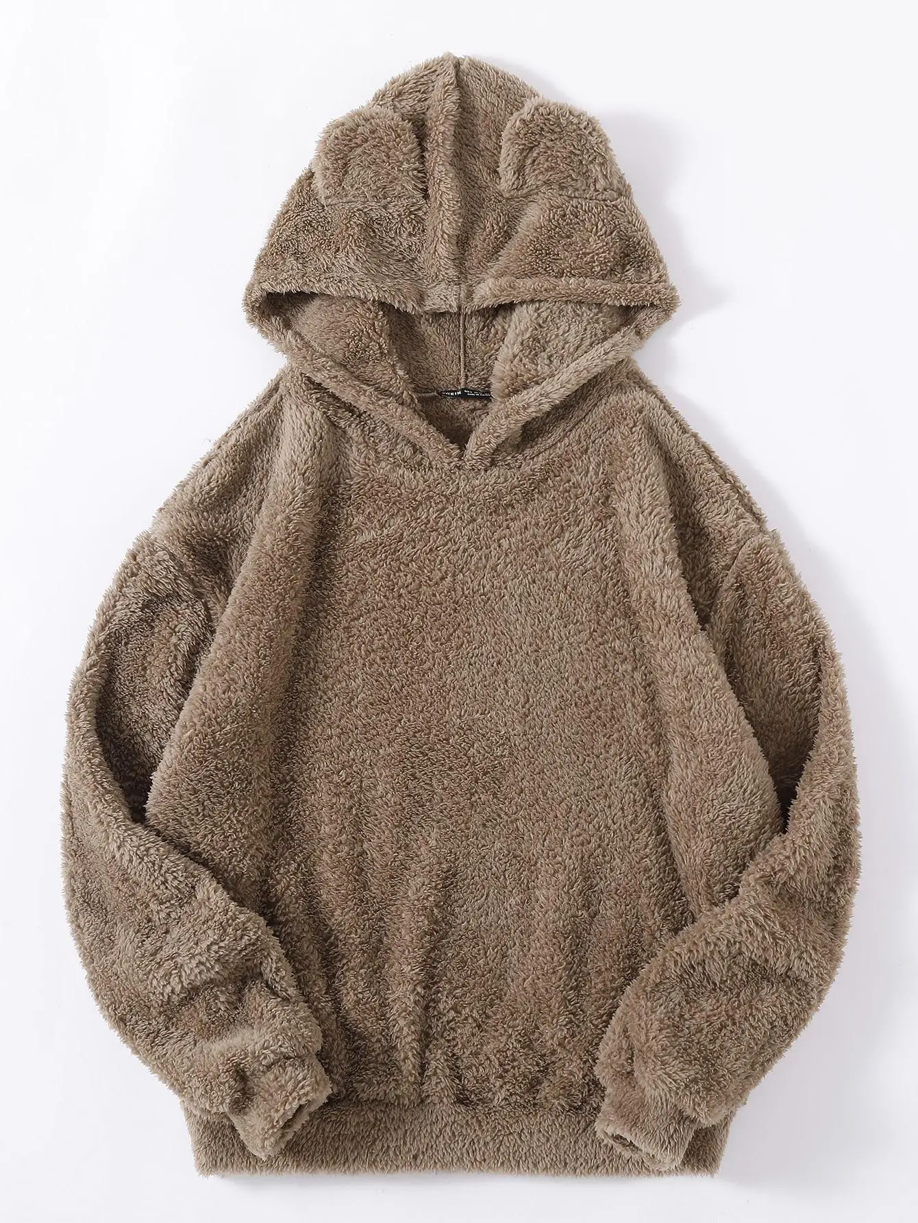 

2022 Autumn and Winter New Fluffy Bear Ears Hooded Hoodies Women Solid Color Warm Plush Sweatershirts Jumper