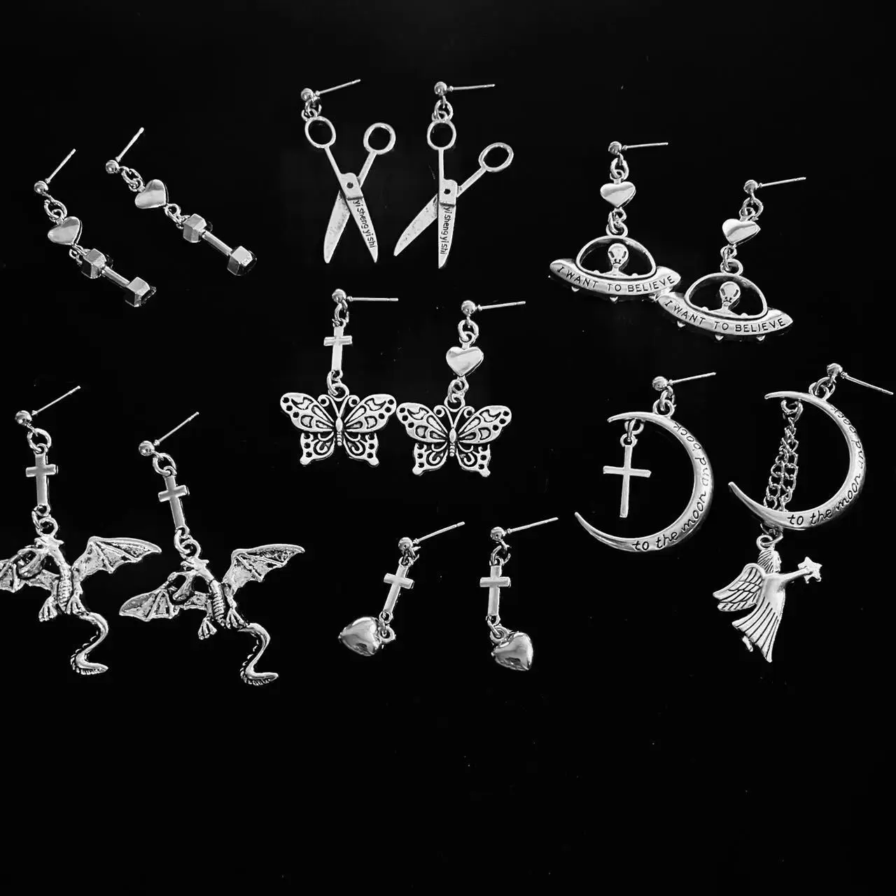 

Новинка 2022, Модные металлические висячие серьги в виде бабочки с ножницами для женщин, металлические ангельские экстра-наземные Висячие се...