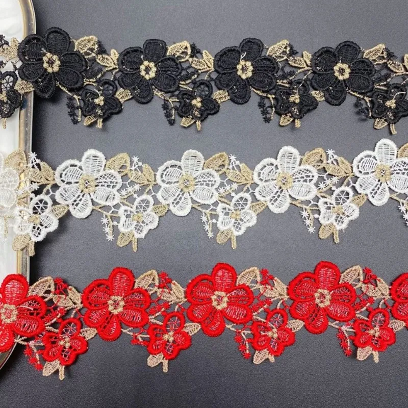 

10Yards 5.3cm Width Shiny Black Red White Gold Flower Venise Diy Venice Lace Clothing Accessories Of Various Garment,Bra.Skirt