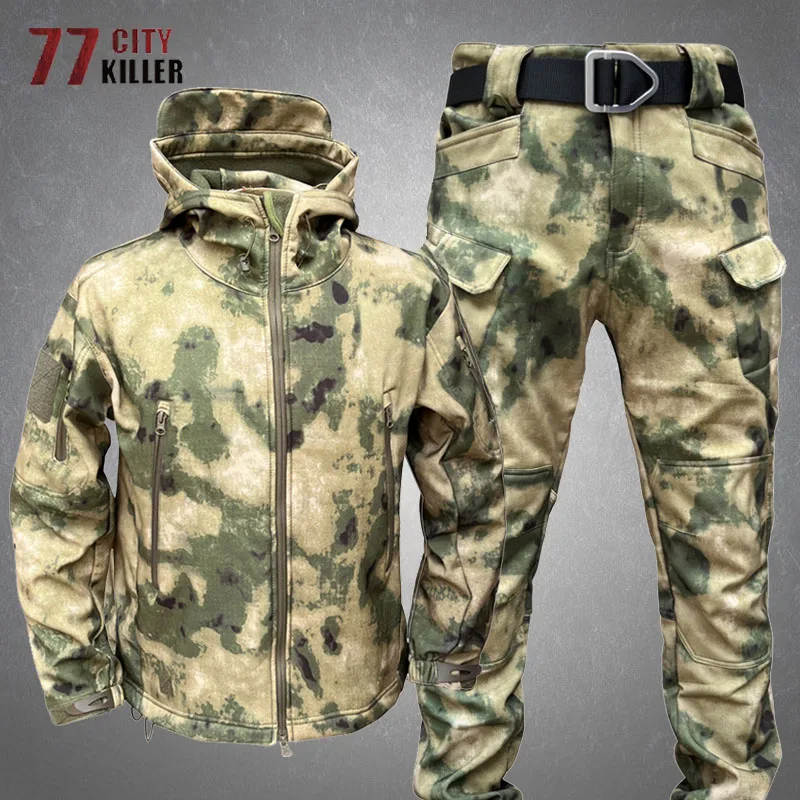 Sets Mens Army Windbreaker Waterproof Hunting Clothes Camo M
