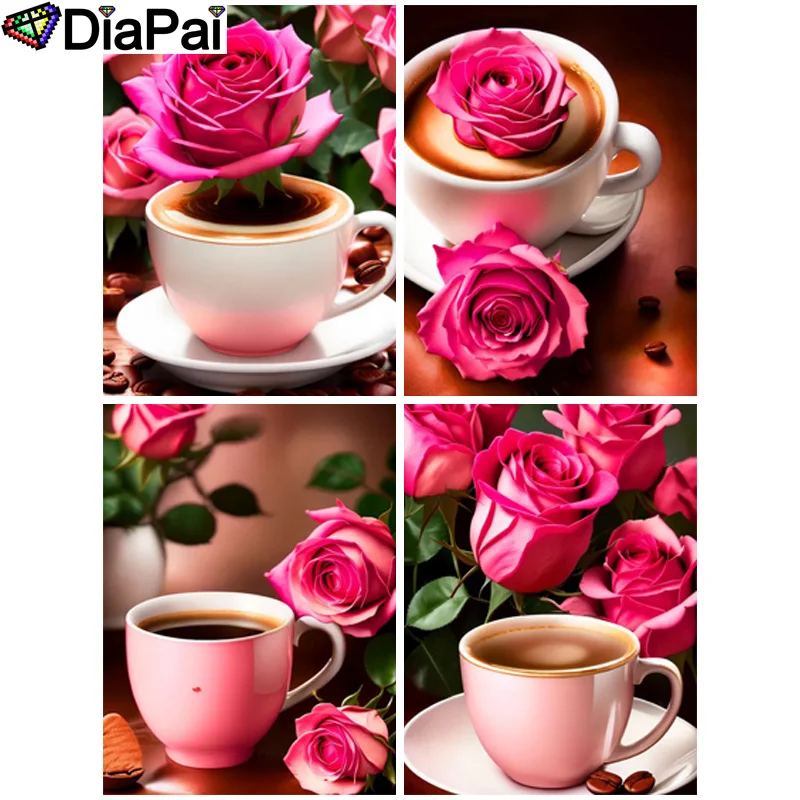 

DIAPAI Diamond Painting Full Square/Round Drill 5D DIY "Scenery Coffee Rose" Daimond Embroidery Rhinestone Cross Stitch Decor