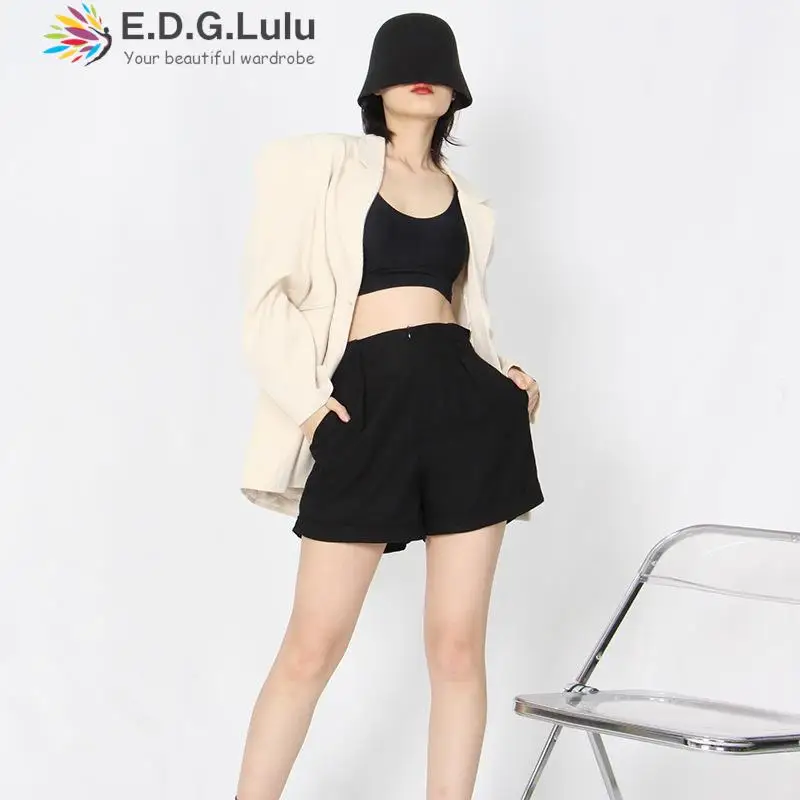 

EDGLuLu Women Office Outfits Blazer Suit 2022 Turn-down Collar Long Sleeves Slim Waist Jackets Black Apricot Jacket Causal 0609