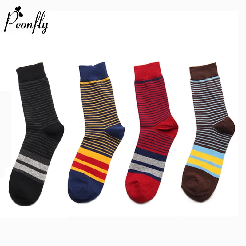 

Peonfly Colorful Novelty Wide Stripes Thin Striped Pattern Men Ventilation Cotton Winter Male Fashion Business Dress Socks
