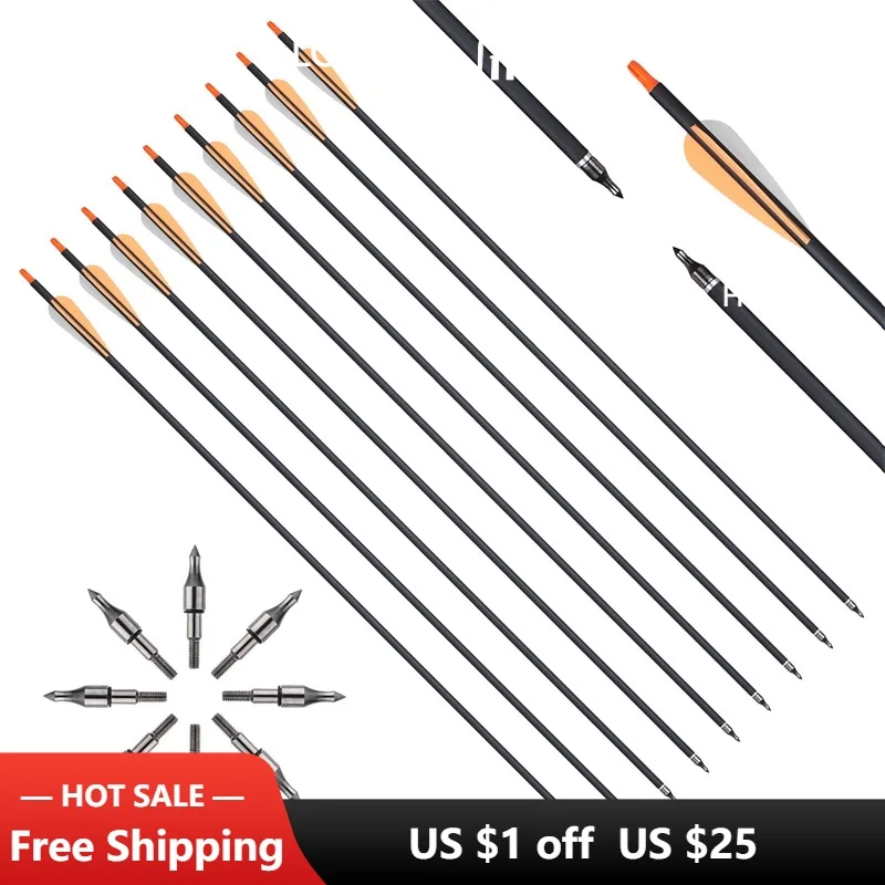 

6/12/24pcs Toparchery 31.5inch Carbon Arrow Spine 500 with 3" Water Drop Feather for Compound/Recurve Bow/Arrow Archery Shooting