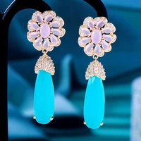 godki famous brand green purpel cz maxi statement drop earrings for women wedding party bohemia pendientes mujer moda 2022 new