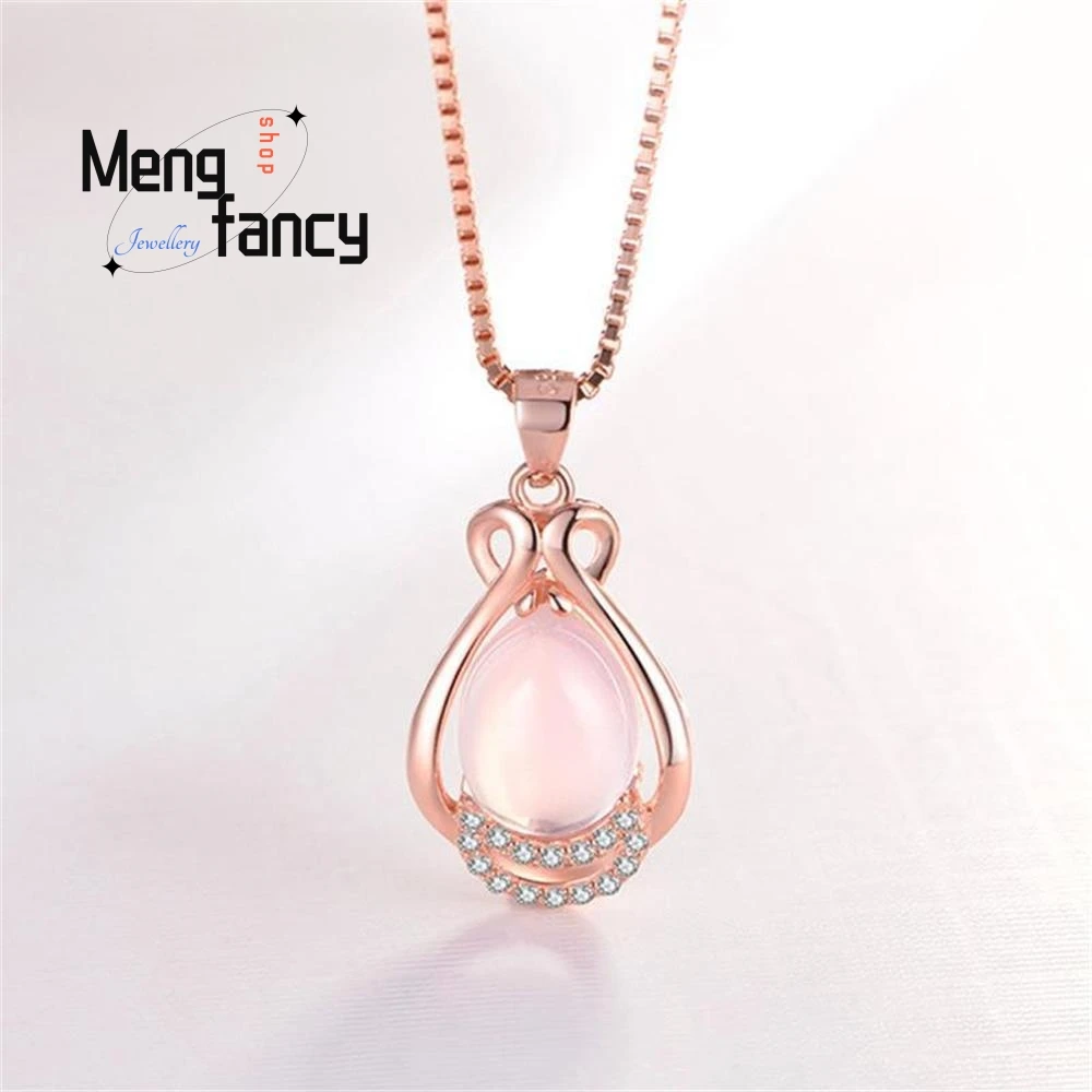

Pink Crystal Water Bottle Pendant 925 Silver Natural Stone Amulet Fashion Fine Jewelry Luxury Women Clavicle Chain Holiday Gifts
