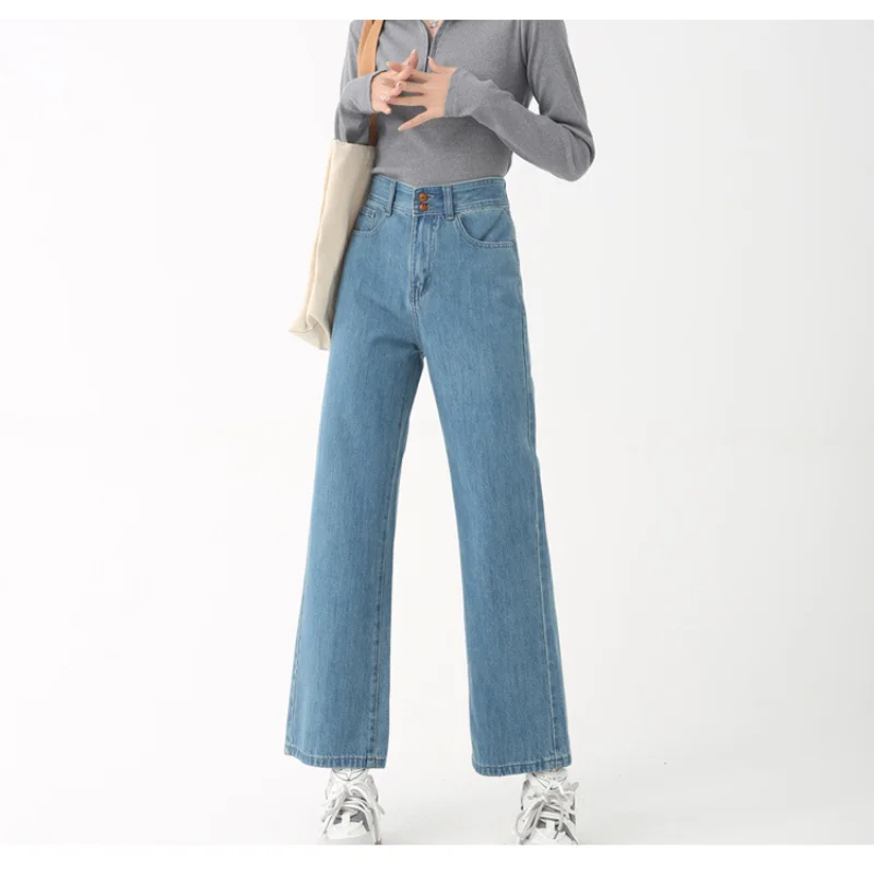 High Waisted Jeans Women Korean Version Straight Fit Cropped Casual Long Pants Streetwear 2023 Spring/summer New Women Clothing