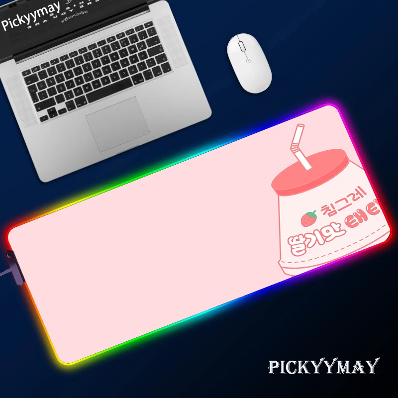 

Strawberry Milk Kawaii Gaming Mouse Pad RGB Computer LED Mousepad Large Gaming Mouse Pad XL Mouse Pads PC Gamer 900x400 Desk Mat