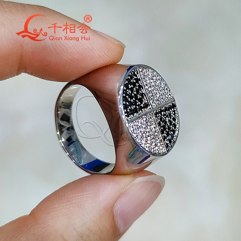 17mm round Cross  black and white moissanite ring S925 Silver hip hop women Men's Ring Luxury Style gift wedding dating