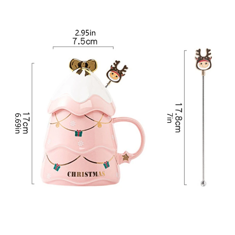 41XB Christmas Tree Shape Coffee Cup Ceramic Material Water with Lid Stirring Bar Gifts for and Valentine's Day | Дом и сад