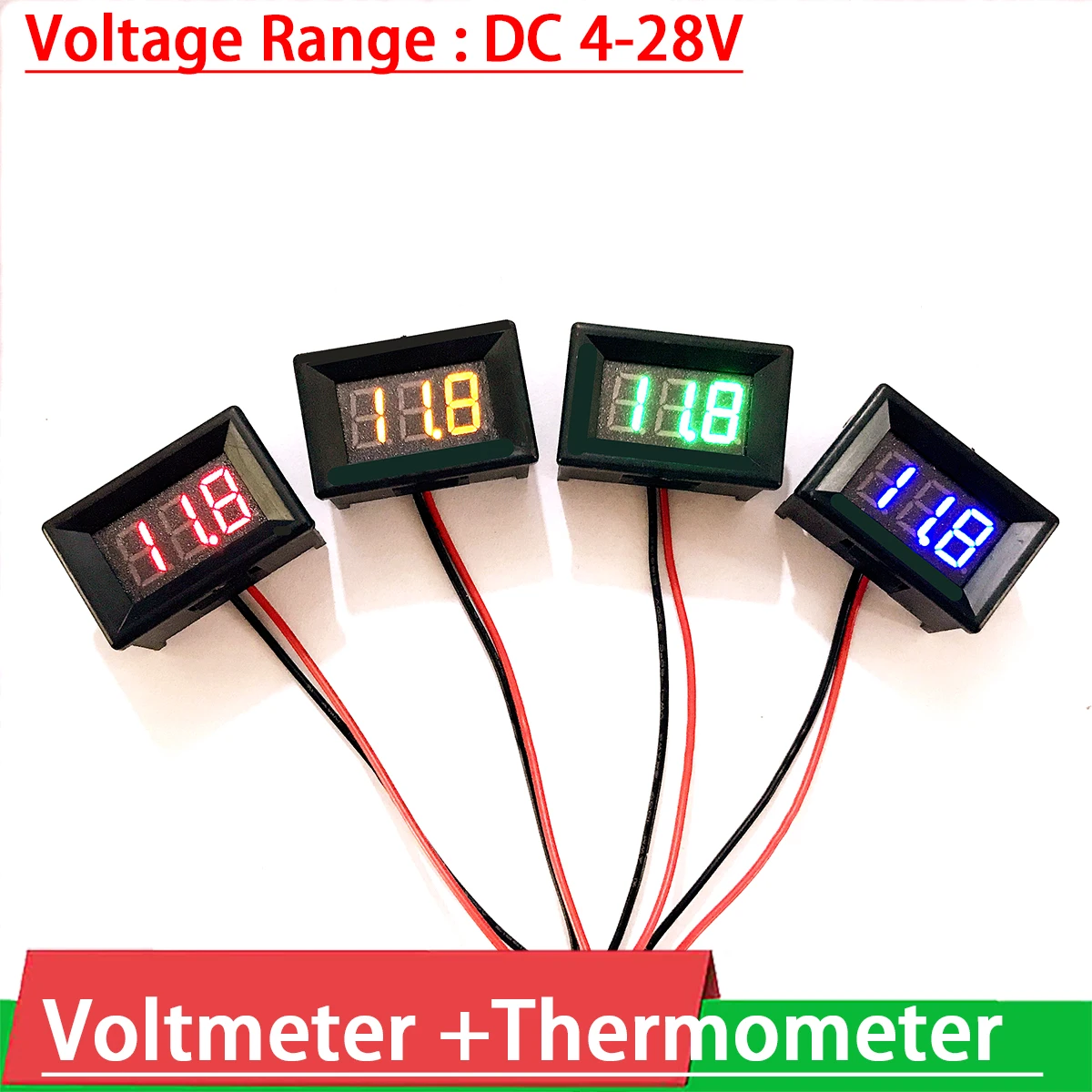 

DYKB 2IN1 Voltmeter + Thermometer LED Digital display temperature meter volt TEMP sensor for DC 12V 24v car Water Air fish tank