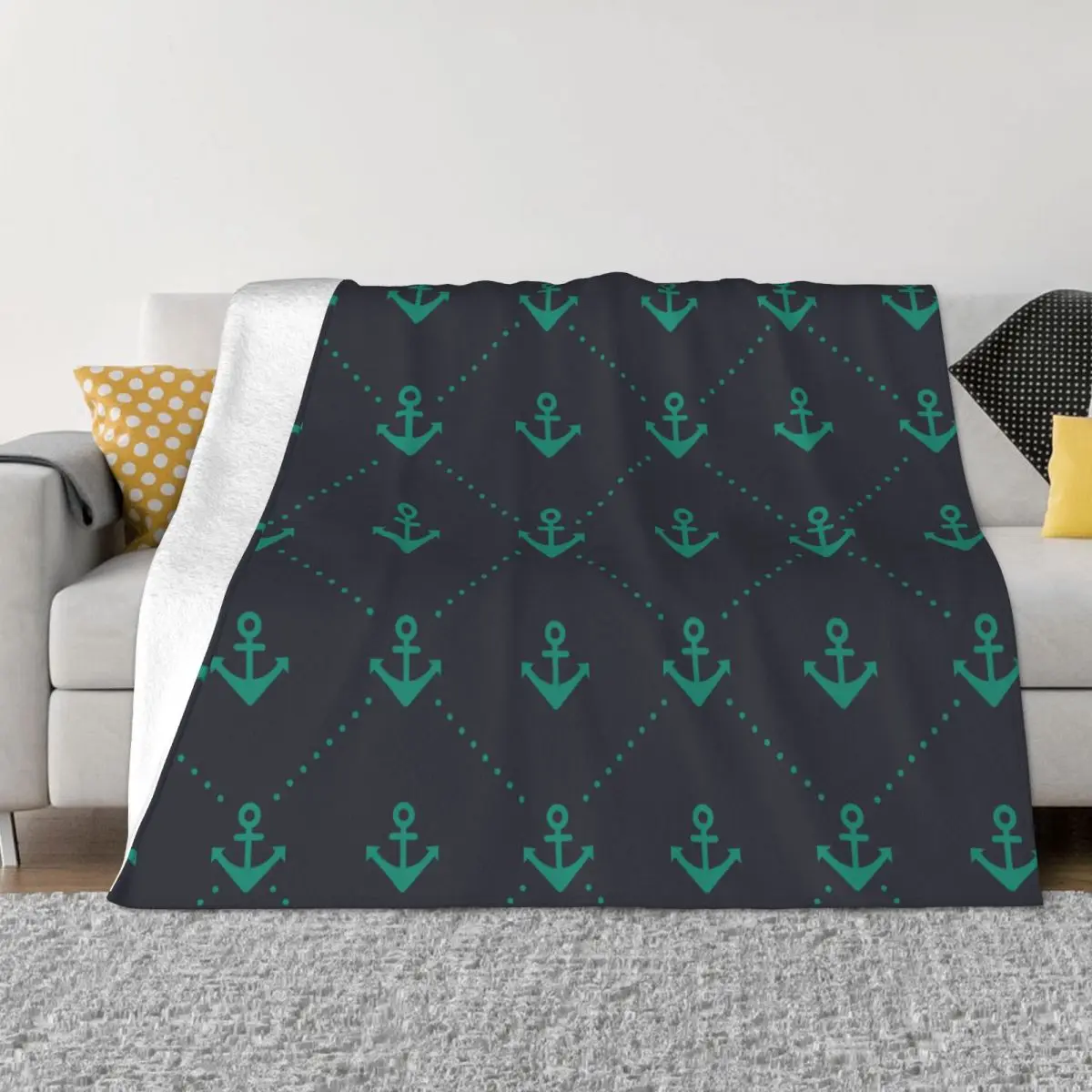 

Green Anchor Blanket Flannel Textile Decor Multifunction Lightweight Thin Throw Blanket for Bed Car Bedding Throws