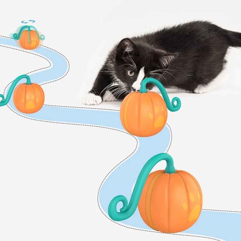

Smart Cat Toys Automatic Rolling Ball Electric Pumpkin Cats Toy Interactive Pets Self Rotating Led Feather Toys for Cats