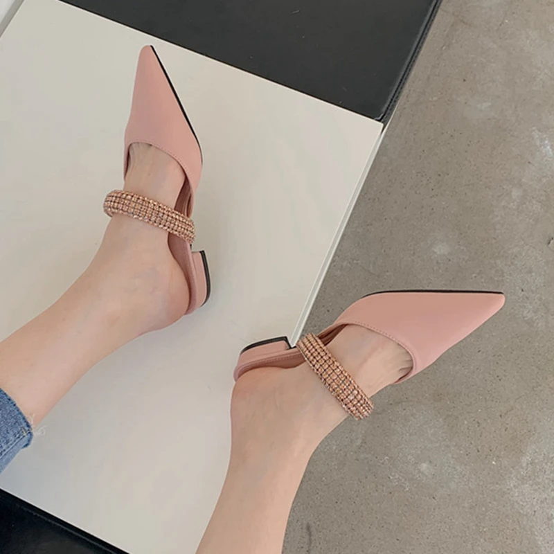 

2022 Spring/Summer Fashion Women's Single Shoes With Pointed Toe And Flat Head, Low Heel And Half Slipper Candy Color