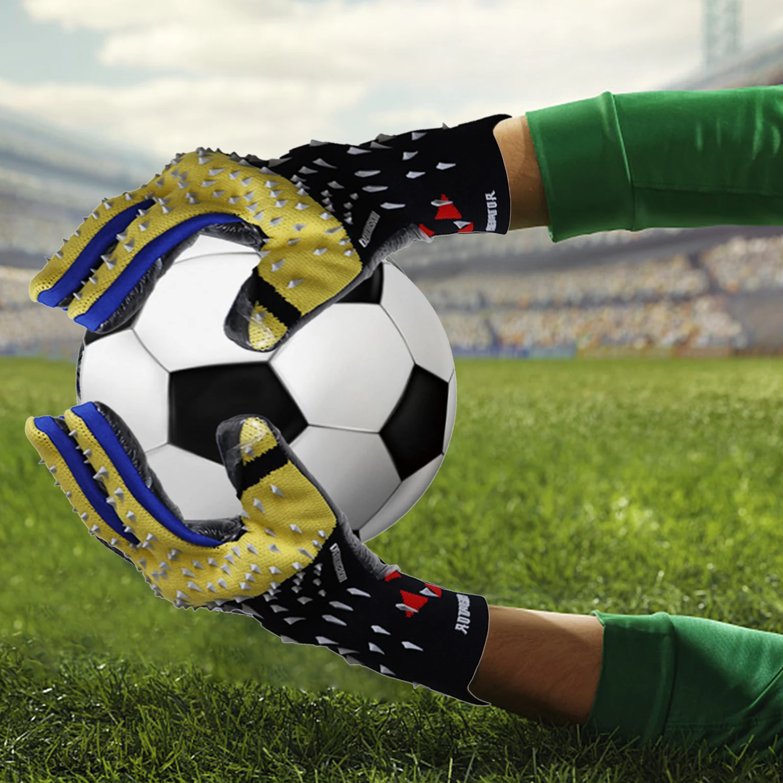 

New Latex Goalkeeper Gloves Thickened Football Goalkeeper Gloves, Professional Football Goalkeeper Glove Size: 8/9/10 Yards