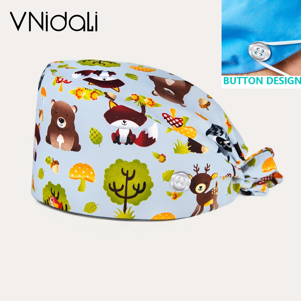 

Pet shop laboratory clinic work cap printing nurse hat Dental dentist hat scrub cap long hair doctor button Surgical cap