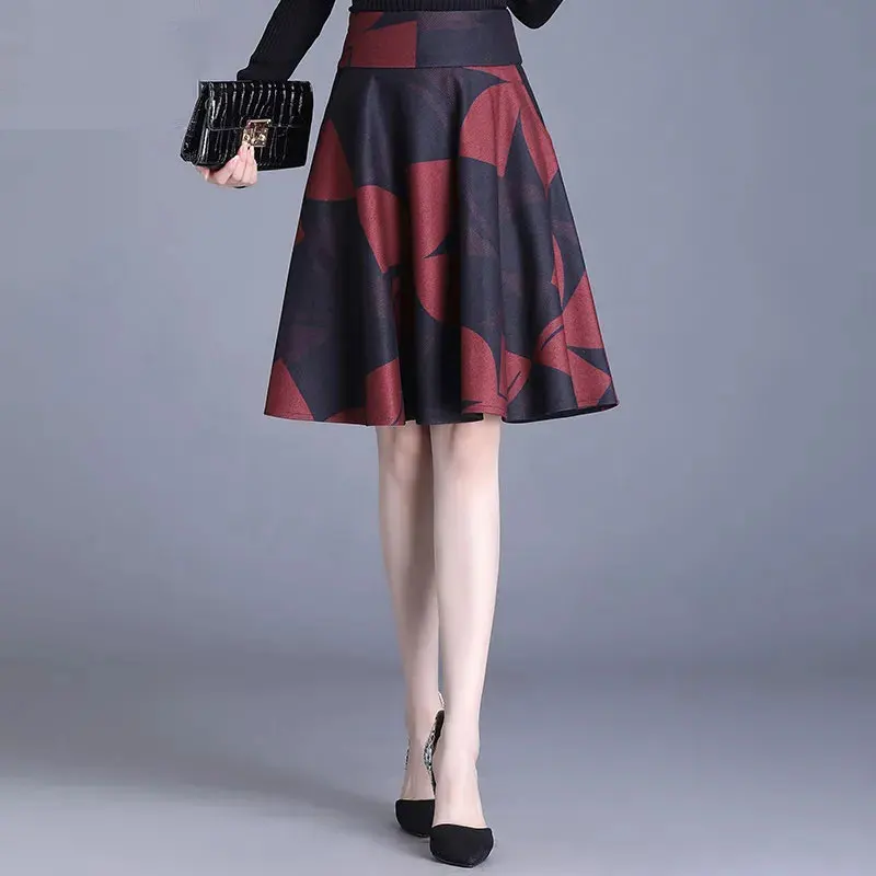 

Женская трикотажная Юбка-миди с принтом, трапециевидная короткая юбка с широкой юбкой-зонтиком, весна 2023