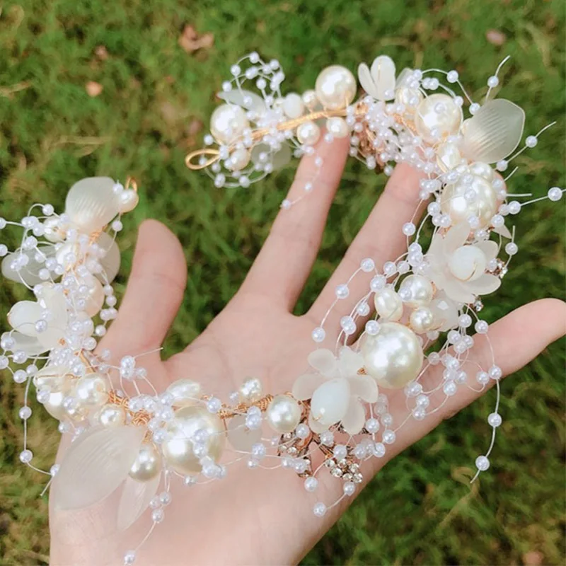 

Elegant Girls Bridal Headband Imitated Pearl Vine Hair Headdress Flower Wreath Bride Garland Head Hoop Wedding Headbands