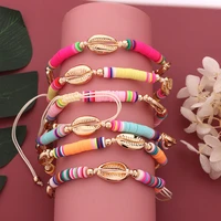 boho anklet for women fashion gold color alloy shell bracelet foot chain adjustable beach accessories soft clay beads jewelry