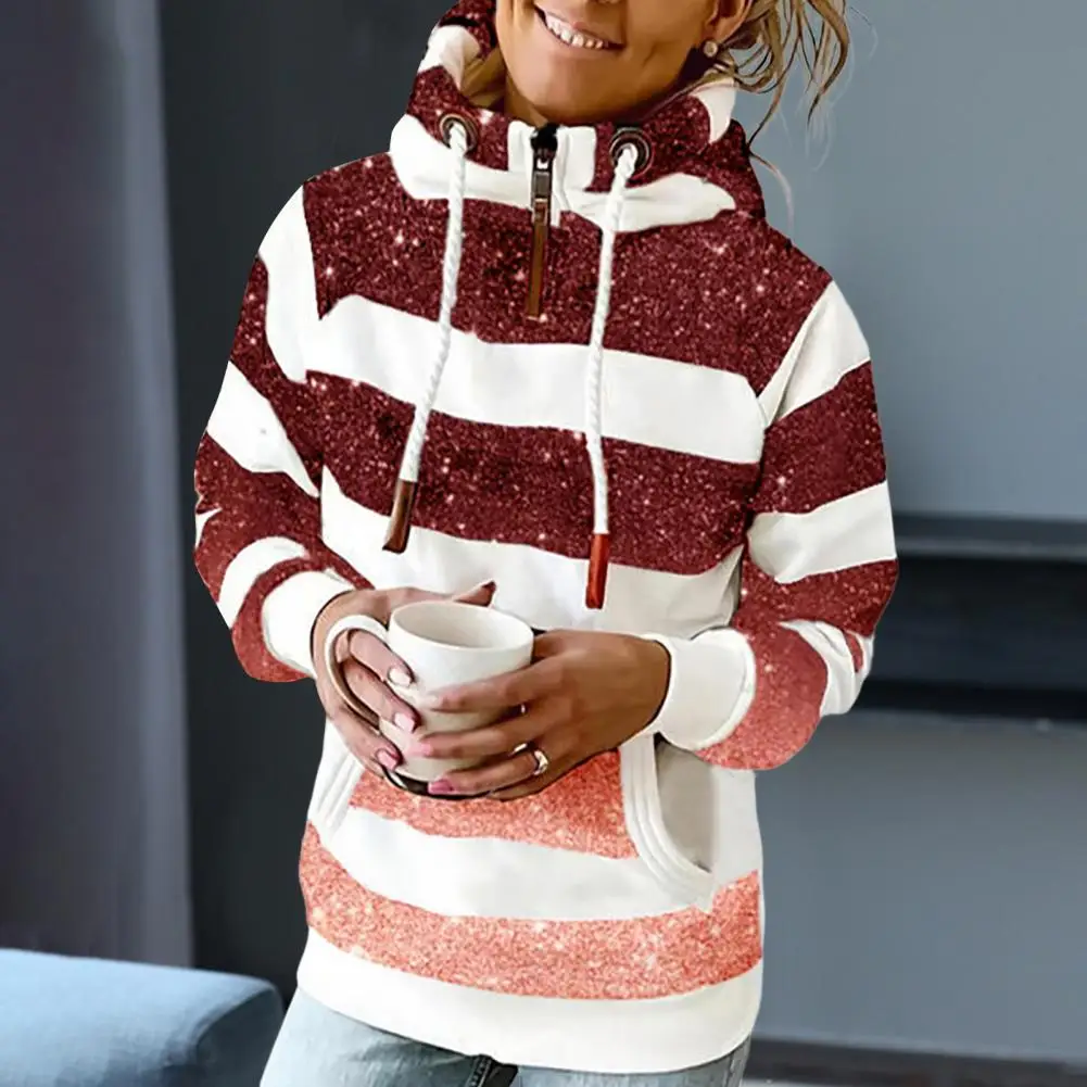 

Thick Trendy Gradient Patch Pocket Lady Winter Hoodie Casual Winter Hoodie Hooded for Work