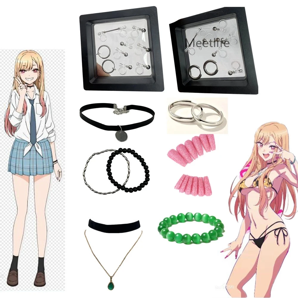 

Marin Kitagawa Cosplay Accessories Earrings Nail Art Necklace Ears Bracelet Rings Anime My Dress-Up Darling Cosplay Props