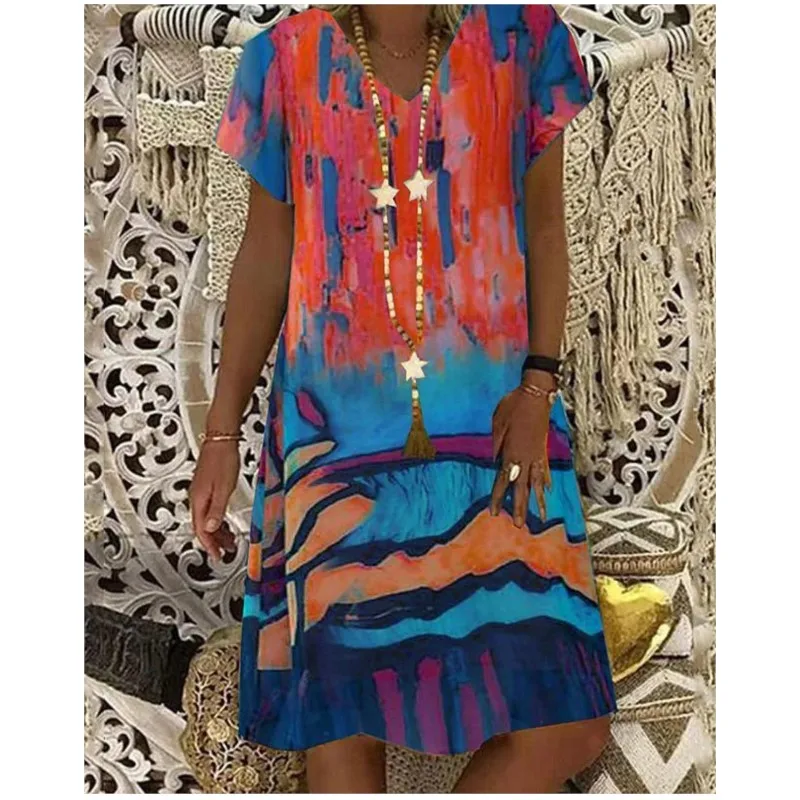 

Французское темпераментное нишевое платье с V-образным вырезом и коротким рукавом, новинка 2023, платье с принтом, приталенное и нежное сказочное платье