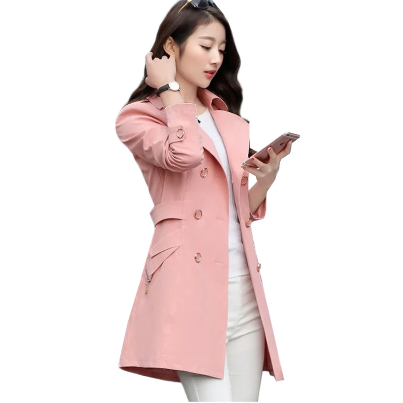 

Spring Autumn Trench Coat Women New Korean Double Breasted Mid Long Trench Overcoat Windbreaker Female Outerwear Gabardina Mujer