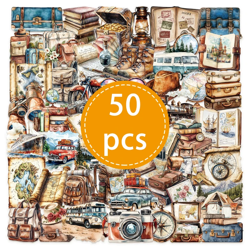 

50 шт. Прозрачные винтажные наклейки для путешествий из ПЭТ