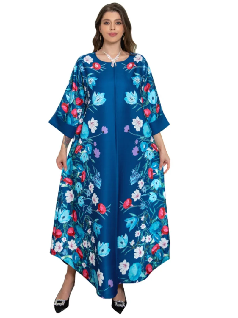 Vestidos Eid Muslim Women 2023 Beading Floral Print Dress Abaya Party Dresses Dubai Arab Turkey Ramadan Abayas Caftan Kaftan